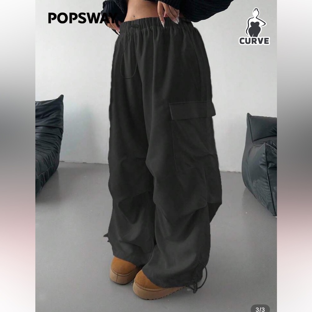 SHEIN 4X plus-size streetwear cargo Track Pants with drawstring. - Picture 3 of 5
